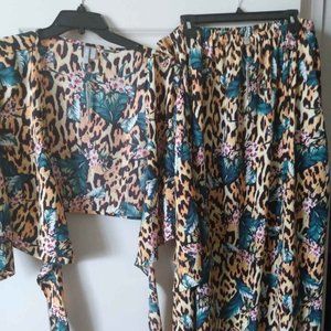 ASOS Design Curve Tropical Animal Print Tie Front Beach Top Two -piece